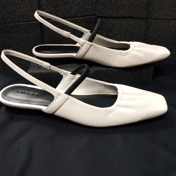 New Vince Women's Buttery Soft Leather Cream and Black Slingback Flats Size 7M - Picture 10 of 12